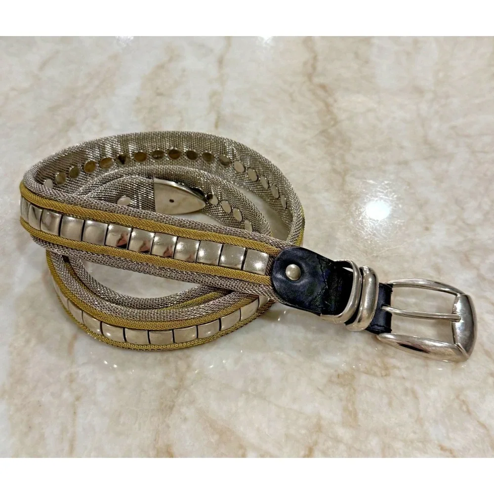 Vintage Mens Steel Mesh Belt w/Leather Trim - Size 40/42 - Steampunk Statement🔥